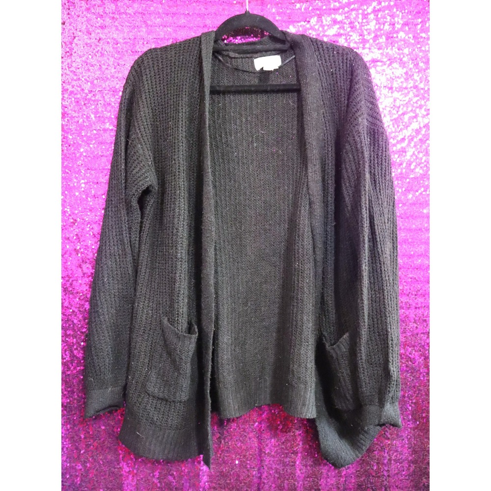 Black Open Front Cardigan Small Just Be Women Chunky Knit Pockets